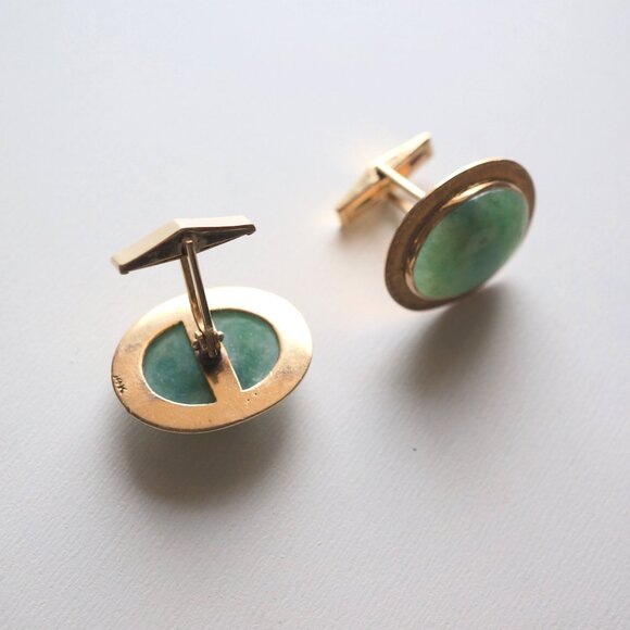 14k Gold & Jade Cufflinks - Picture 3 of 3